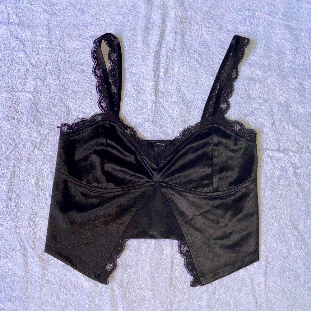 open front black lace tank